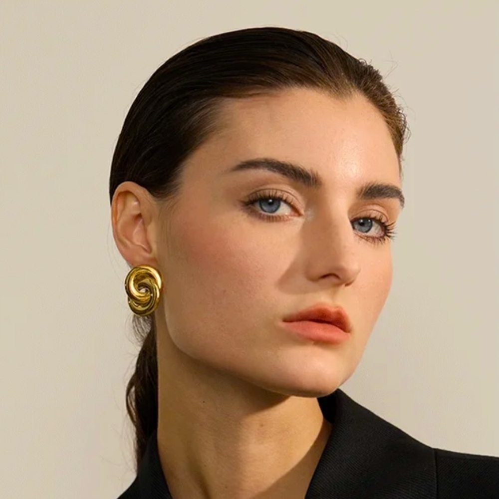 18k Gold Plated Double Circle Statement Earrings